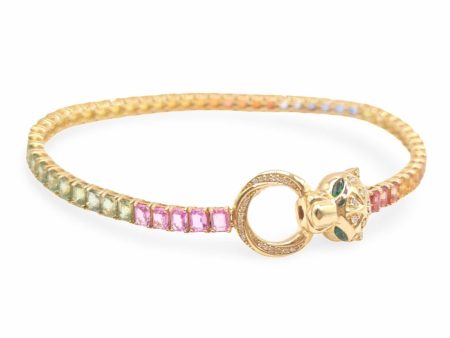 NEW Rainbow Sapphire Gemstone Serpent Diamond Bracelet 14kt Online