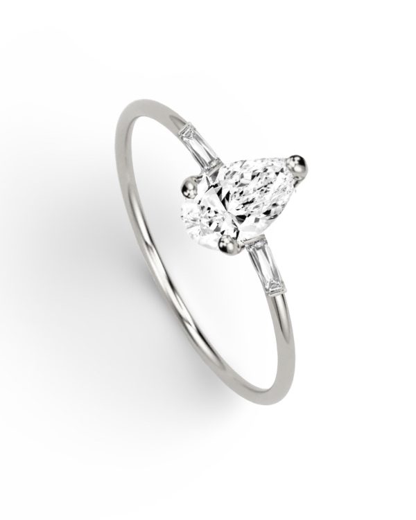 0.55cts G VS Pear Baguette Paved Diamond Engagement Ring 14kt #0065 Online now