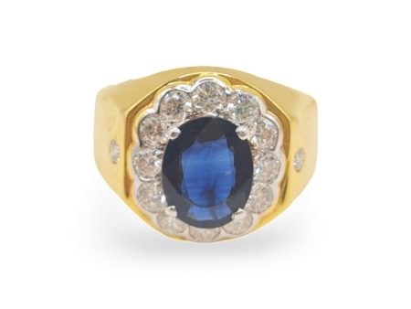 NEW Oval Blue Sapphire Nano Gemstone Golden Men s Diamond Ring 18kt Online