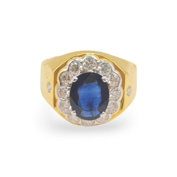 NEW Oval Blue Sapphire Nano Gemstone Golden Men s Diamond Ring 18kt Online