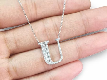 NEW Alphabet Letter U Diamond Necklace 14kt For Cheap