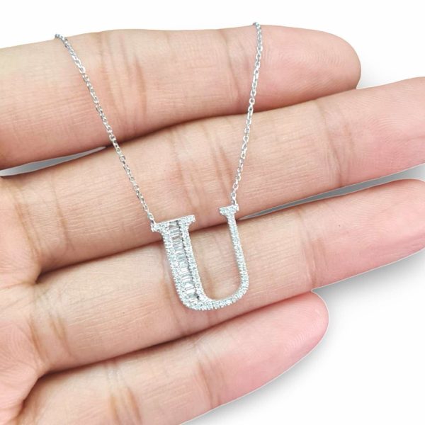 NEW Alphabet Letter U Diamond Necklace 14kt For Cheap