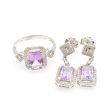 NEW Amethyst Nano Gemstone Halo Diamond Dangling Jewelry Set 14kt Hot on Sale