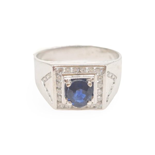 NEW  UNISEX Ceylon Blue Sapphire Diamond Ring 18kt Fashion