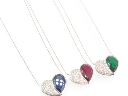 NEW Heart Half Nano Gemstone Diamond Necklace 14kt For Discount