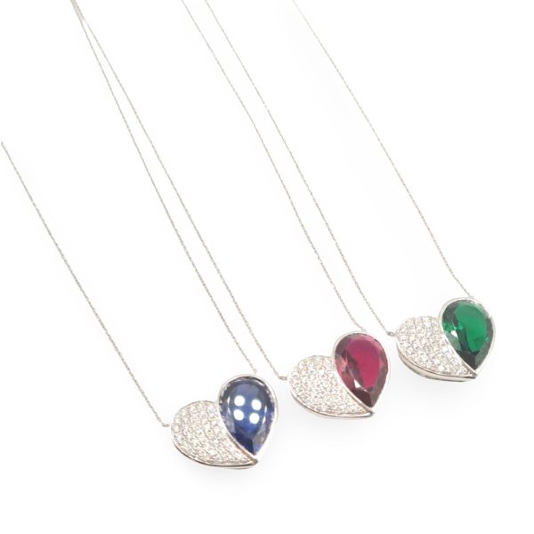 NEW Heart Half Nano Gemstone Diamond Necklace 14kt For Discount