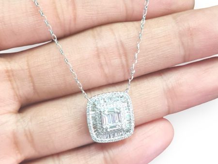 NEW Square Cushion Paved Diamond Necklace 14kt For Discount