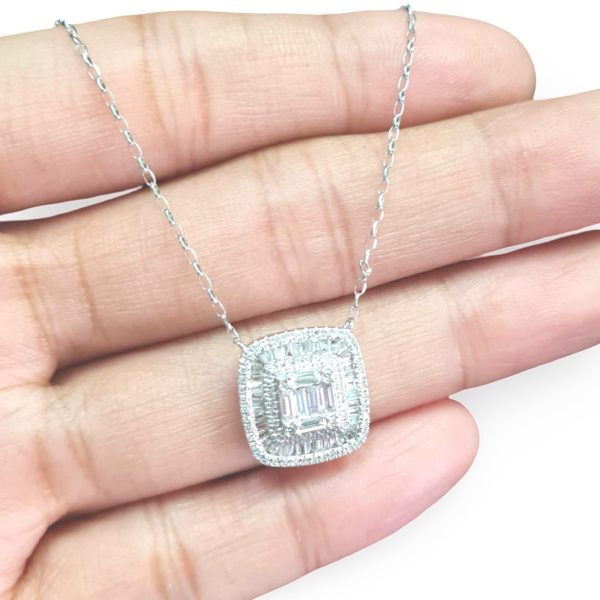 NEW Square Cushion Paved Diamond Necklace 14kt For Discount