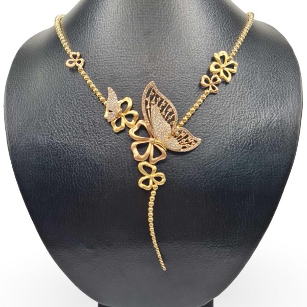 NEW Golden Flower Butterfly Diamond Necklace 18kt Sale