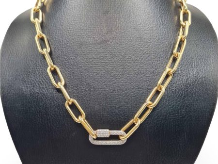 NEW Golden Chunky Carabiner Link Diamond Necklace 18kt Online Hot Sale