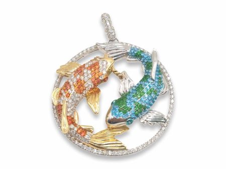 NEW Koi Fish Colored Stone Diamond Pendant 18kt Supply