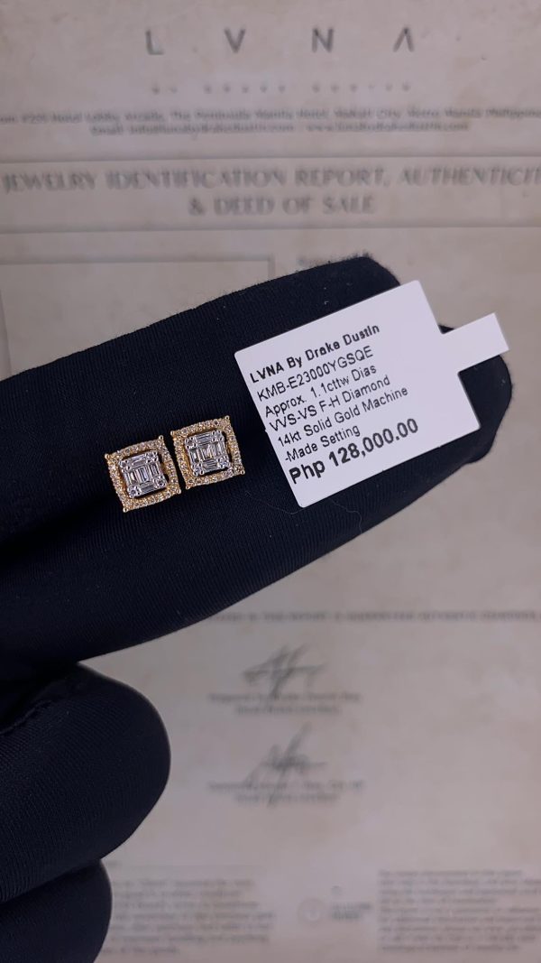 Golden Square Edge Stud Diamond Earrings 14kt on Sale