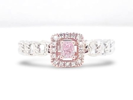 LVNA | 0.33cts Rare Pink Colored Cushion Halo Paved Diamond Engagement Ring 14kt Hot on Sale