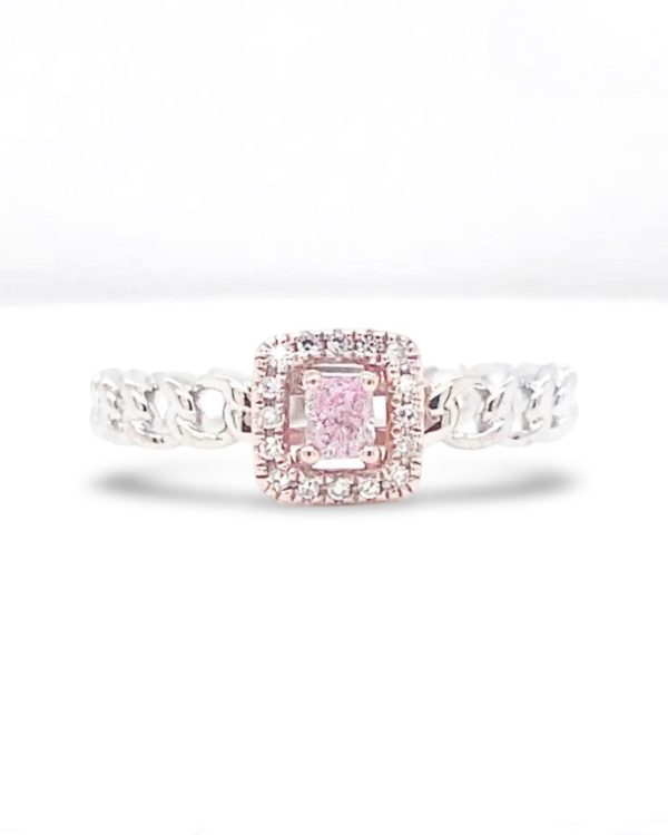 LVNA | 0.33cts Rare Pink Colored Cushion Halo Paved Diamond Engagement Ring 14kt Hot on Sale