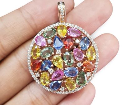 NEW Pear Oval Rainbow Nano Gemstone Halo Diamond Pendant 18kt on Sale