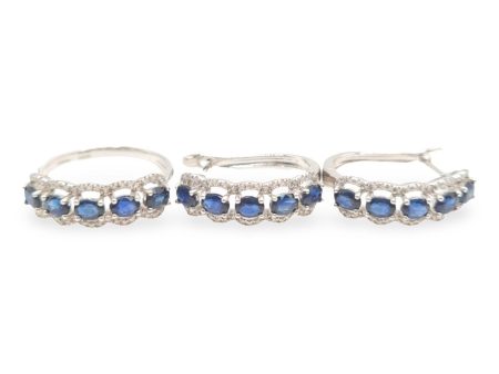 NEW Eternity Hoop Blue Sapphire Nano Gemstone Diamond Jewelry Set 14kt Online Hot Sale