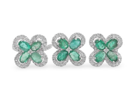 NEW Oval Clover Emerald Gemstone Halo Diamond Jewelry Set 18kt Sale