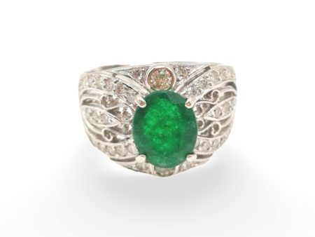 NEW Oval Green Nano Gemstone Unisex Diamond Ring 14kt Hot on Sale