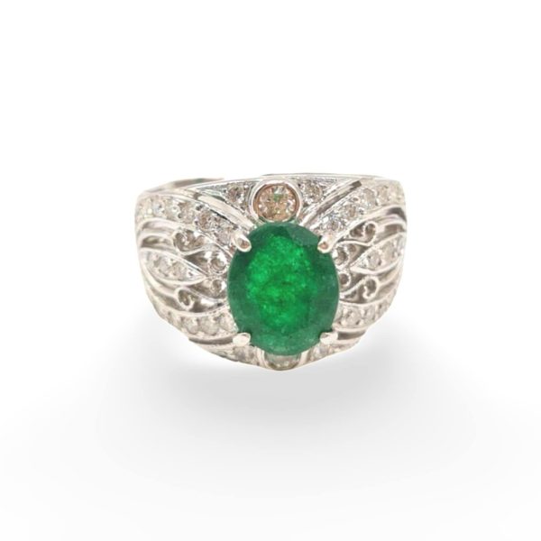 NEW Oval Green Nano Gemstone Unisex Diamond Ring 14kt Hot on Sale