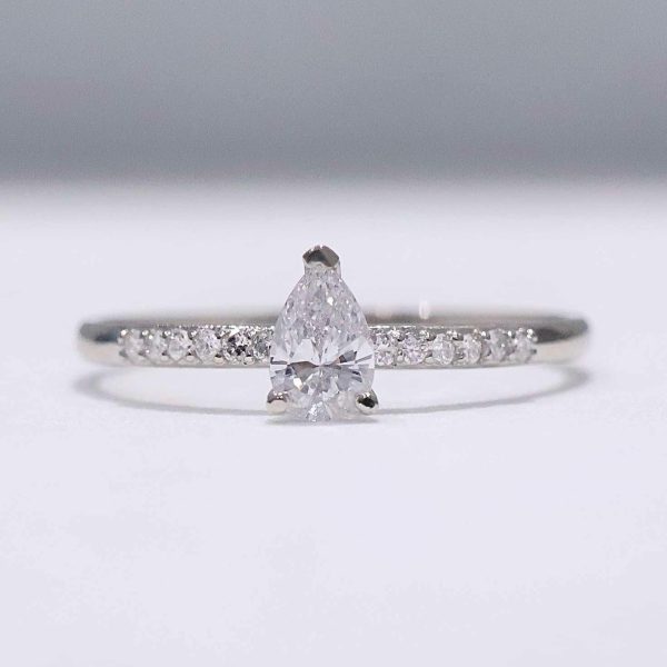 0.58cts E VS Pear Paved Diamond Engagement Ring 14kt #0068 For Sale