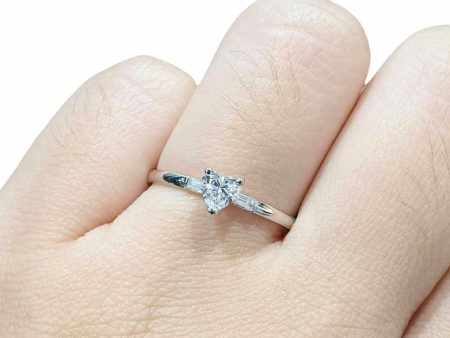 0.52cts H VS Heart Baguette Paved Diamond Engagement Ring 14kt #0059 on Sale