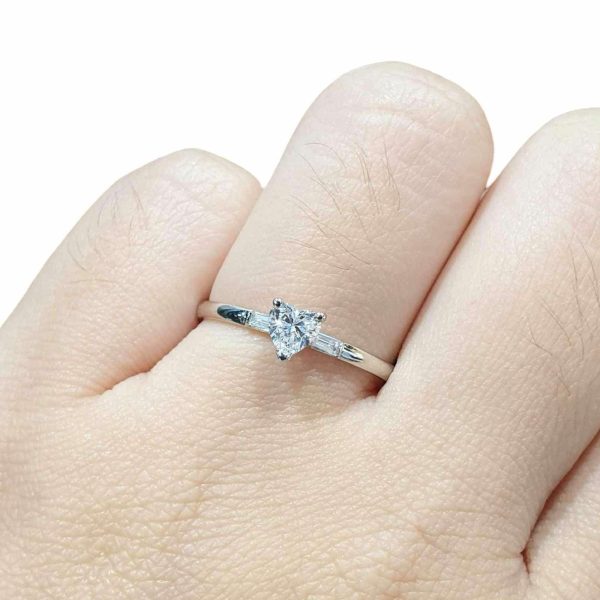 0.52cts H VS Heart Baguette Paved Diamond Engagement Ring 14kt #0059 on Sale