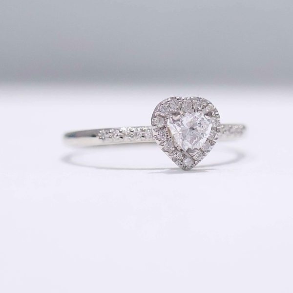 0.38ct F VS2 Heart Halo Paved Diamond Engagement Ring 14kt #0063 Supply