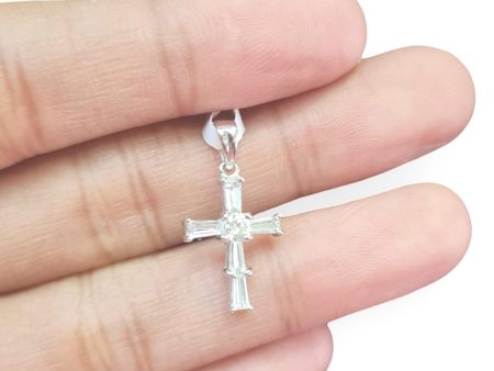 NEW Round & Baguette Cross Diamond Pendant 18kt Sale