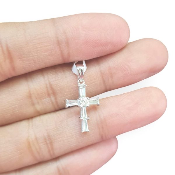 NEW Round & Baguette Cross Diamond Pendant 18kt Sale