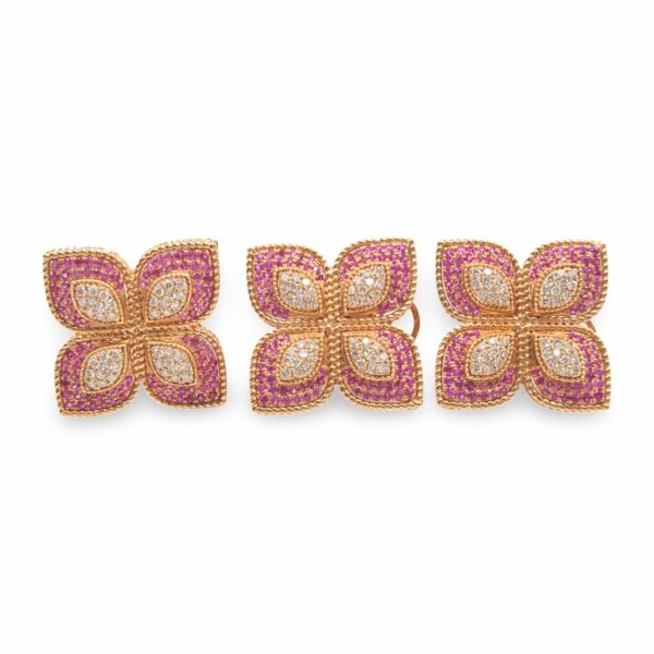 NEW Clover Pink Sapphire Gemstone Diamond Jewelry Set 18kt Online