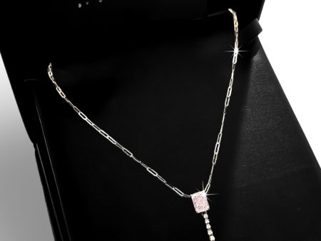 LVNA Signatures Pink Brilliant Radiant Cut Paper Clip Drop Diamond Necklace 18kt on Sale