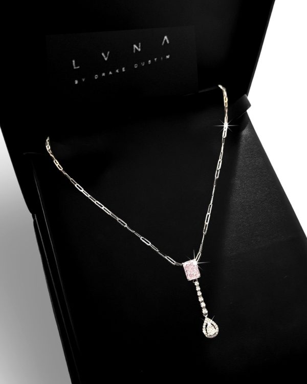 LVNA Signatures Pink Brilliant Radiant Cut Paper Clip Drop Diamond Necklace 18kt on Sale