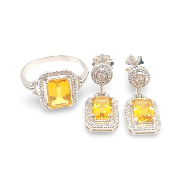 NEW Emerald Citrine Nano Gemstone Halo Round Diamond Jewelry Set 14kt Online