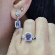 NEW Amethyst Nano Gemstone Halo Diamond Dangling Jewelry Set 14kt Hot on Sale