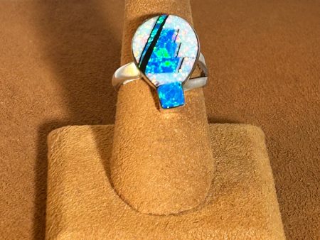 Blue Balloon Opal Inlay Ring by First American Traders For Sale