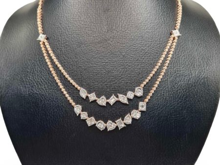 NEW Rose Layer Classic Multi-Shape Tennis Diamond Necklace 14kt For Discount