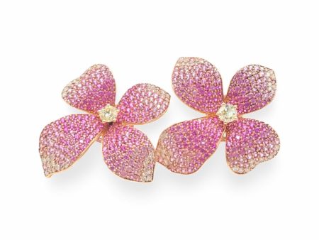 NEW Flower Pink Nano Gemstone Diamond Earrings 14kt on Sale