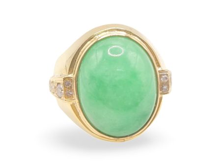 NEW Oval Jade Unisex Diamond Ring 14kt For Cheap