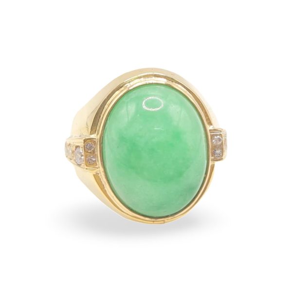 NEW Oval Jade Unisex Diamond Ring 14kt For Cheap