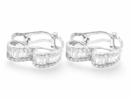 NEW Baguette Deco Hoop Diamond Earrings 18kt on Sale