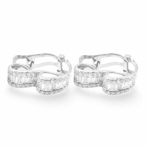 NEW Baguette Deco Hoop Diamond Earrings 18kt on Sale