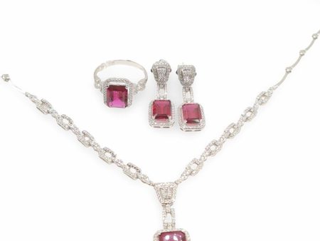 NEW Ruby Gemstones Diamond Jewelry Set 14kt For Cheap