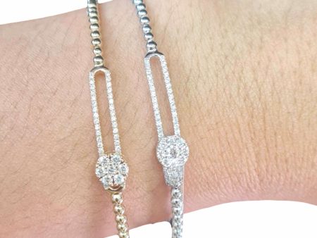 NEW Button Lock Bar Diamond Beaded Bangle 14kt Sale