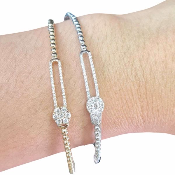 NEW Button Lock Bar Diamond Beaded Bangle 14kt Sale