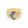 NEW Golden Baguette Blue Sapphire Gemstones Layered Half Eternity Diamond Ring 18kt Sale