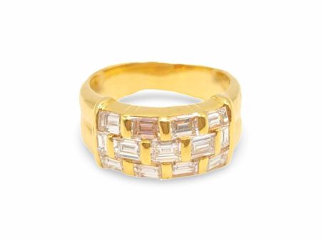 NEW Golden Baguette Alternate Layered Diamond Ring 18kt For Discount