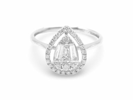 NEW Pear Baguette Halo Diamond Ring 18kt Online now