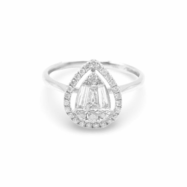 NEW Pear Baguette Halo Diamond Ring 18kt Online now