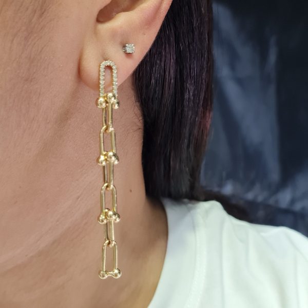 NEW Chain Link Drop Diamond Earrings 14kt on Sale