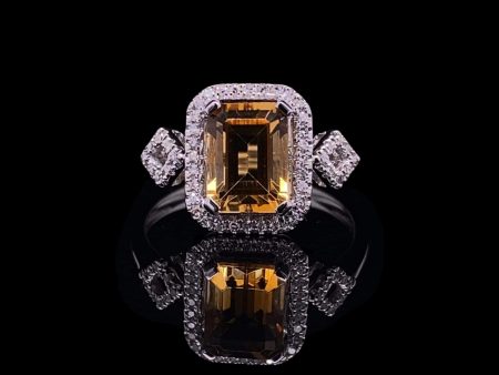 Halo Emerald Citrine Gemstones Diamond Ring 14kt Hot on Sale